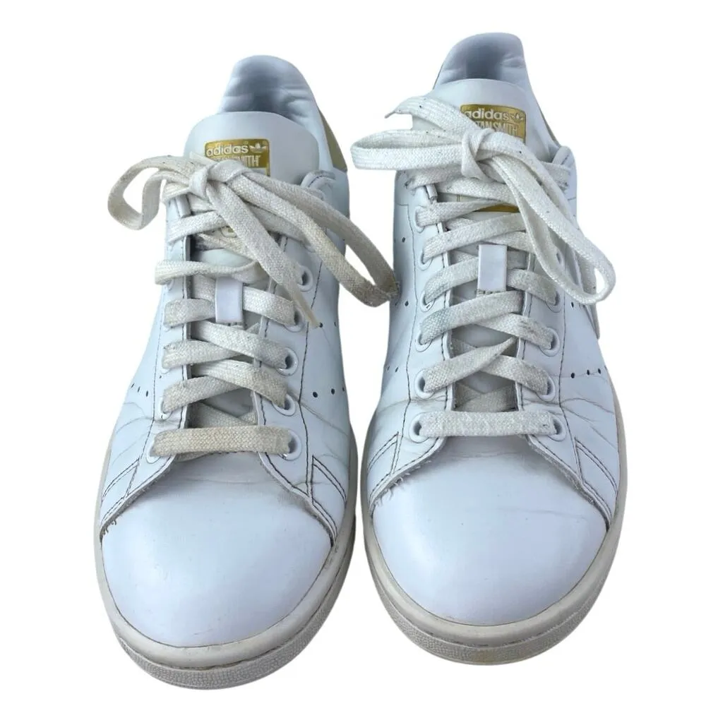 Adidas Stan Smith Women's White Gold Lace Up Tennis Leather Sneakers Shoes Sz 7 - Image 2