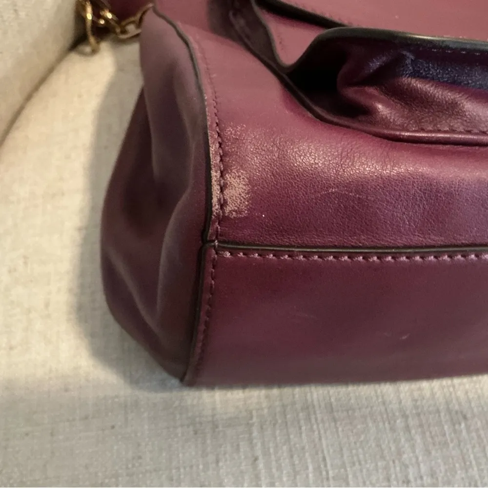 Tory Burch Priscilla gold chain plum leather shoulder bag handbag push lock - Image 15