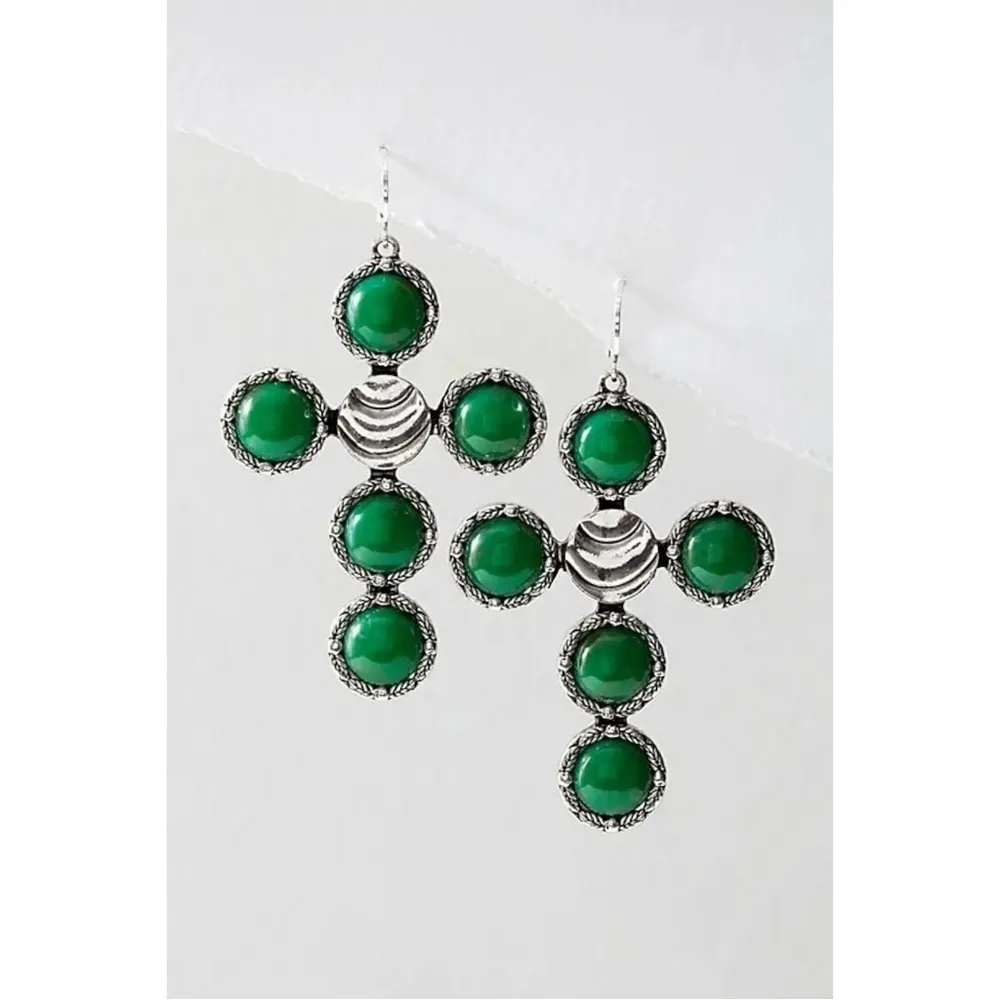 Free People Time Is On My Side Cross Dangles Silver Jade Earrings Bohemian NWT - Image 2