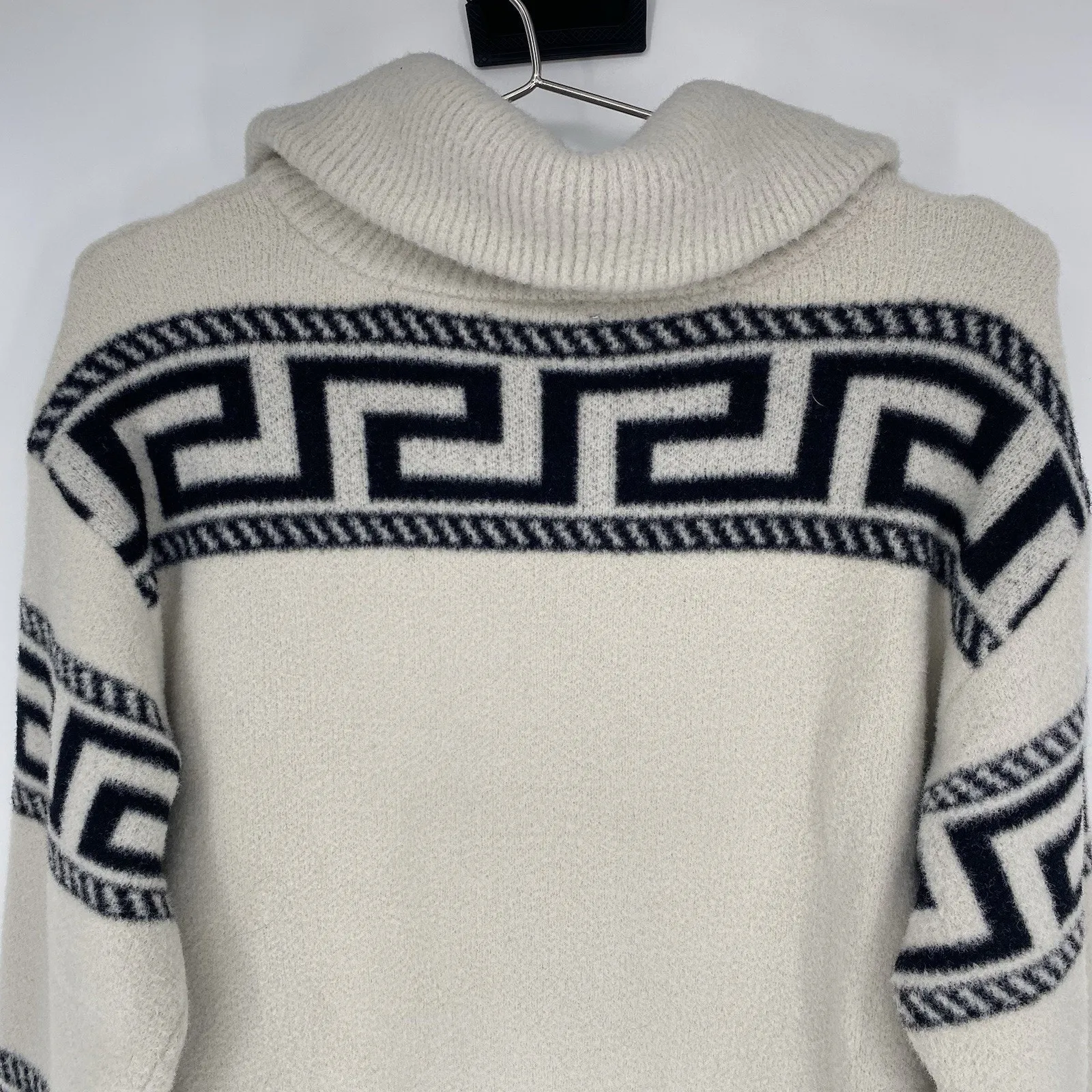 Aqua Greek Key Geometric Quarter Zip Sweater White Women's Size S - Image 4
