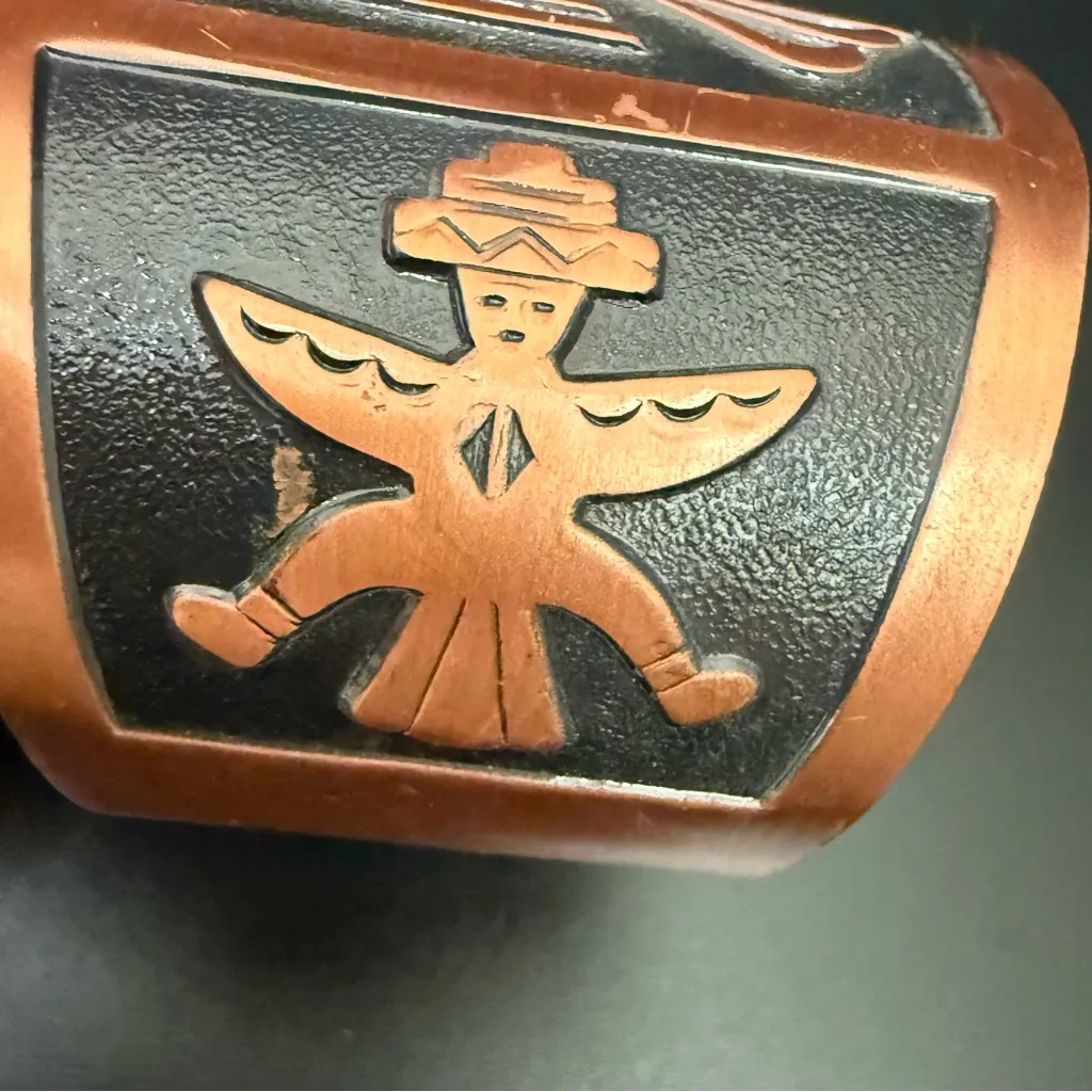 Vintage Bell Trading Post Solid Copper Thunderbird Tapered Cuff Bracelet 50.3g. Gold - Image 14