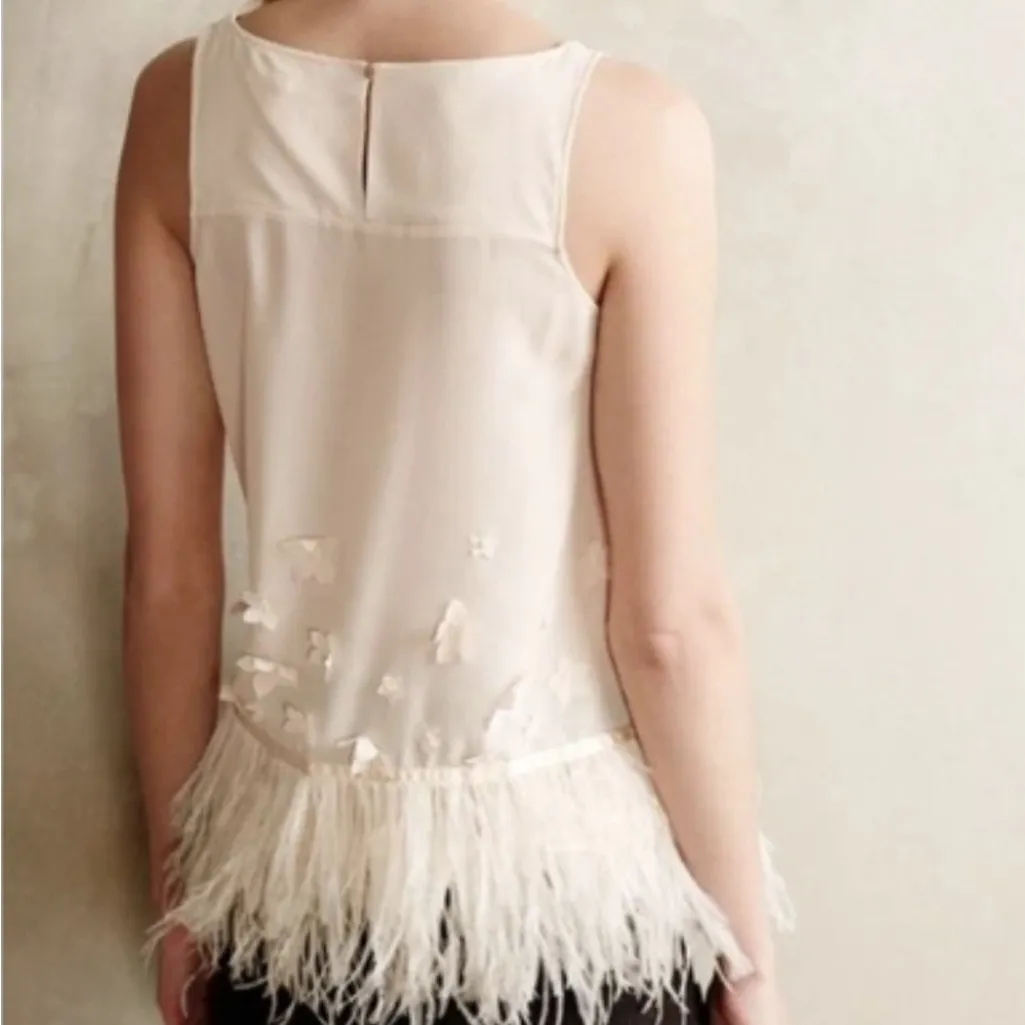 Moulinette Soeurs Anthropologie Feathered Fringe Floral Blouse Tank Top Small - Image 2