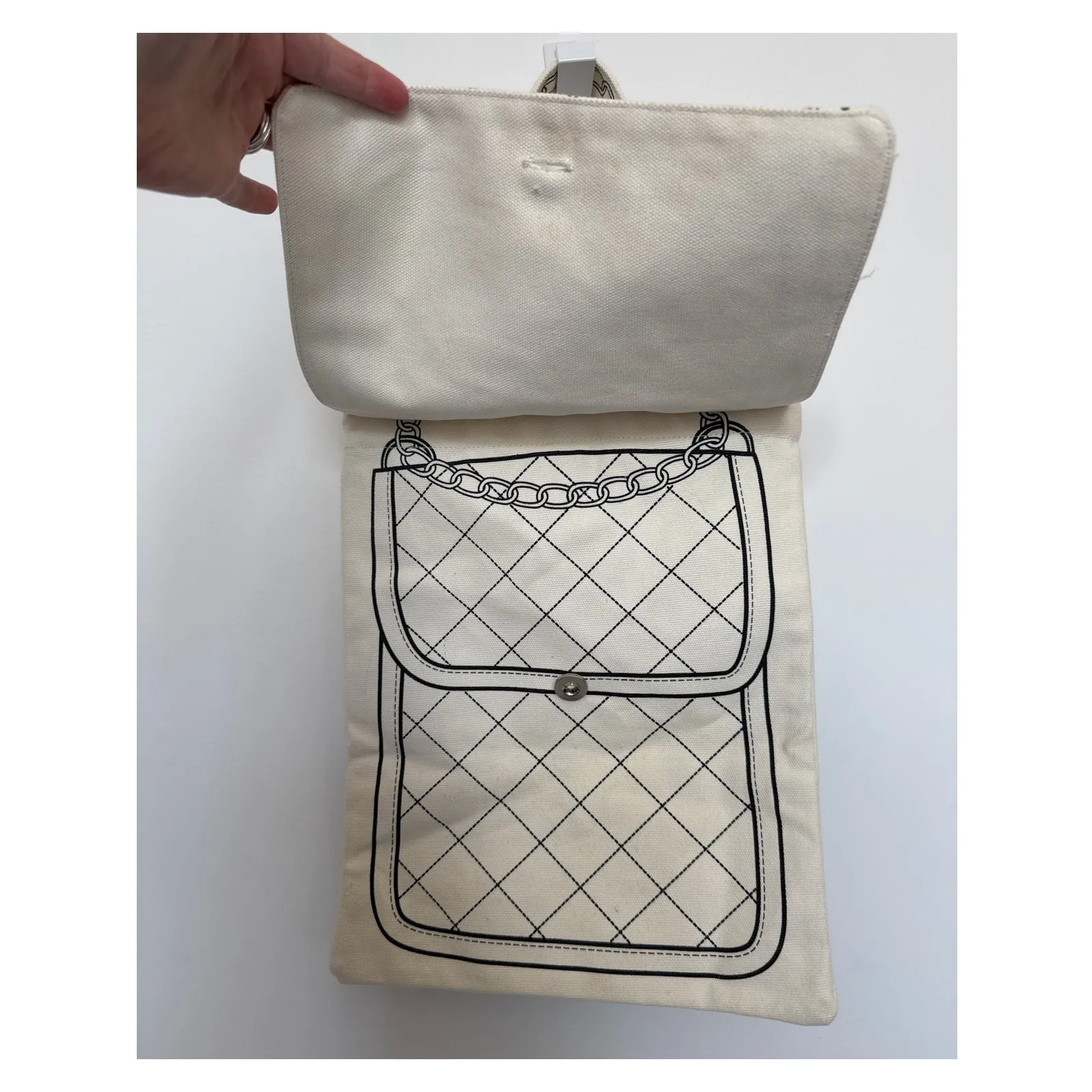 Vintage Borders Books Illustrated cream Canvas Tote Bag Purse Print 100% Cotton Black - Image 8