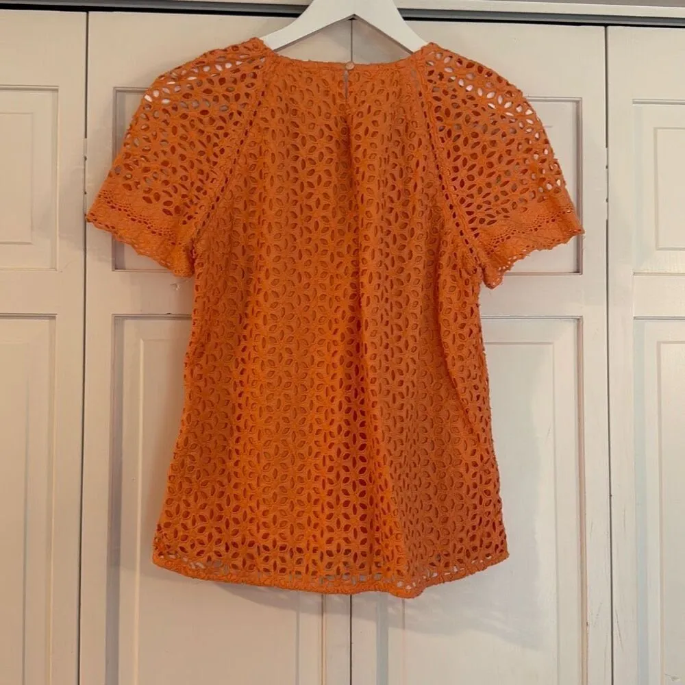 J.Crew orange eyelet cap sleeve top size 2 Orange - Image 6