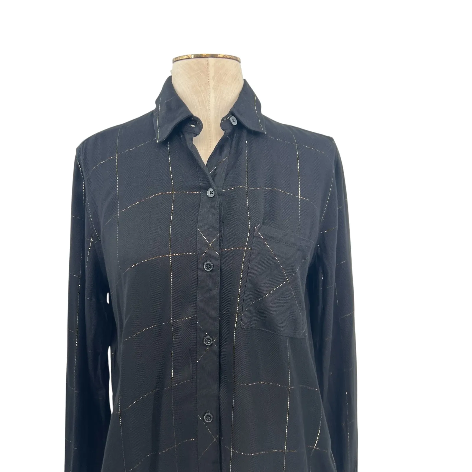 Rails Hunter Shirt Plaid Check Print Metallic Ebony Tinsel Black Gold Size Small - Image 5