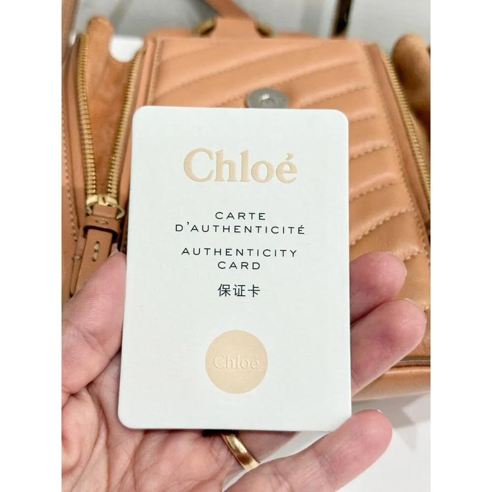 Chloe Calfskin Leather Quilted Tan Mini Faye Backpack - Image 12