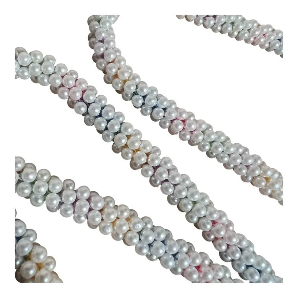 VTG Faux Pearl Beaded White Gold Rainbow Thread Tassel Strand Belt Sash Elegant - Image 11