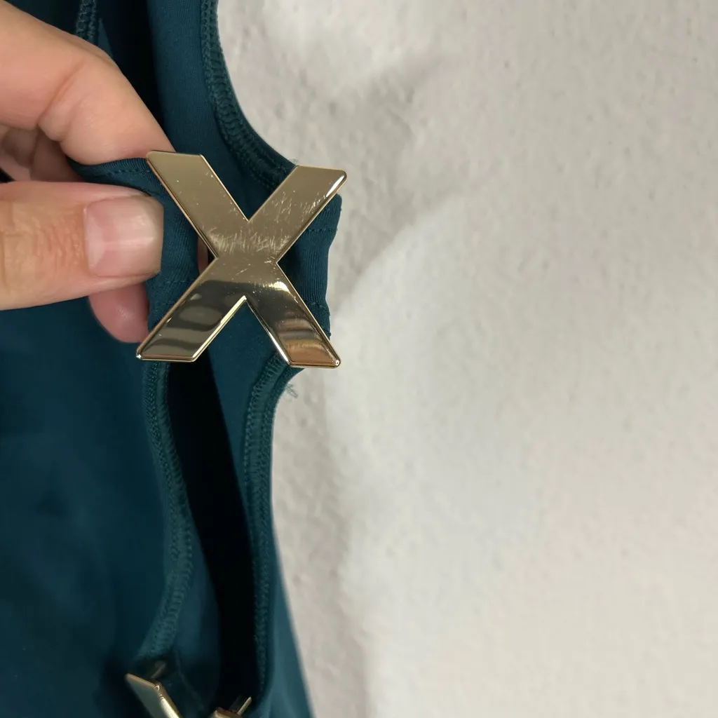 Savage X Fenty Rihanna Sport Shorts Small Teal Cutout Gold X Hardware NWT Blue - Image 4