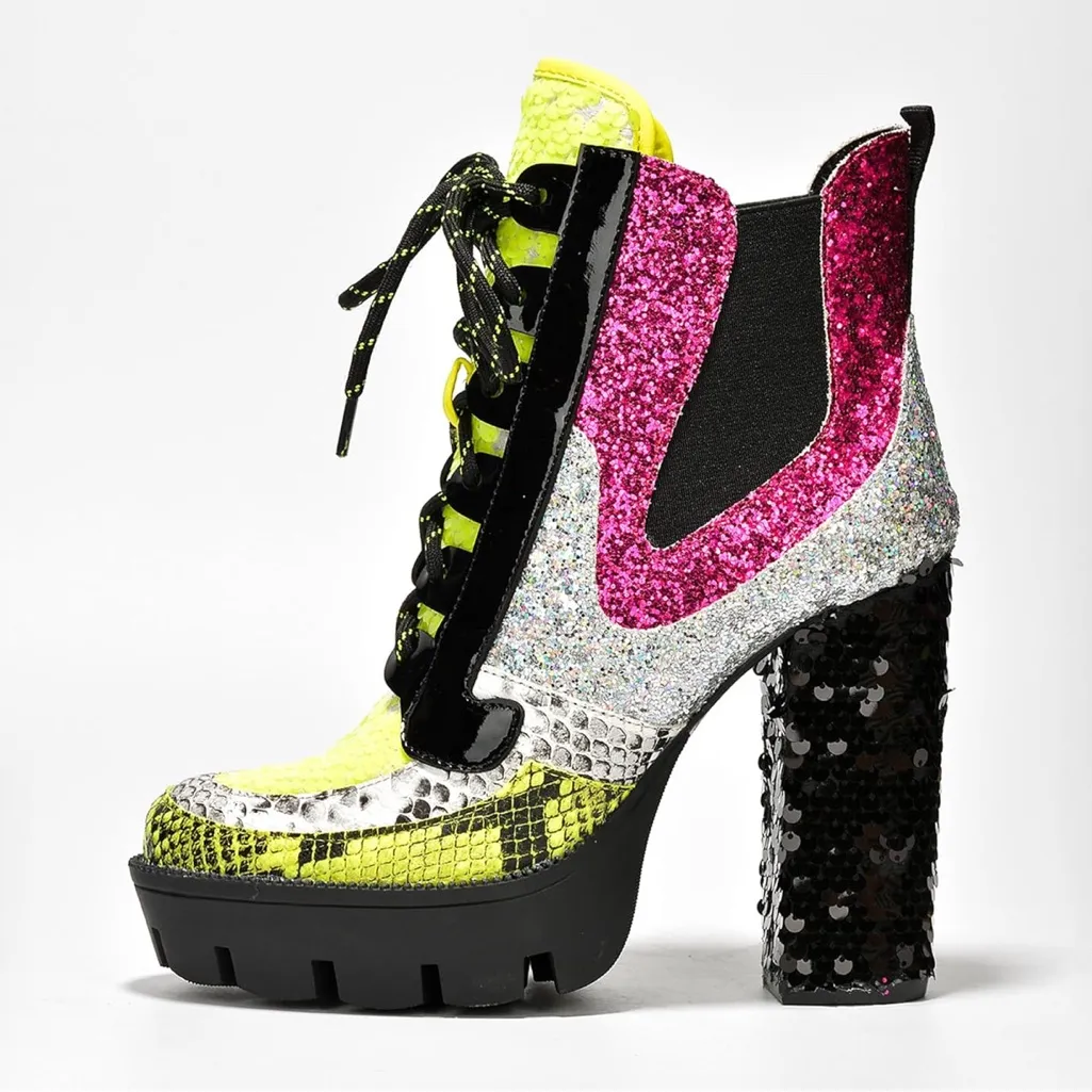 NWT Cape Robbin Nell Glitter Sequin Lace-Up Block Heel Booties – Size 7 - Image 4