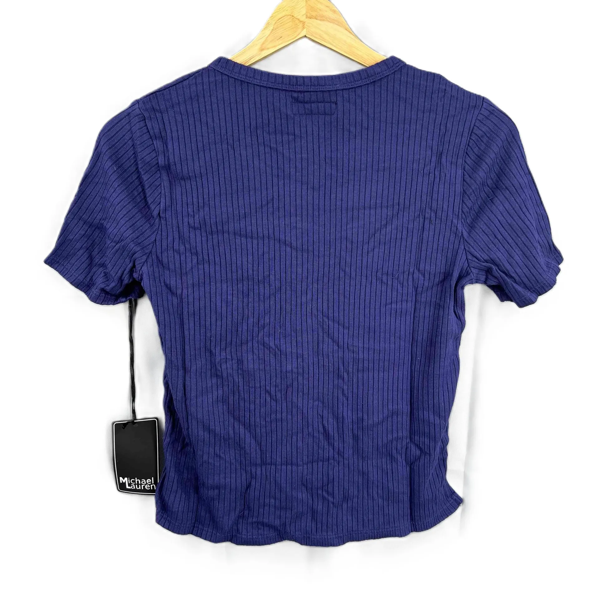 New Michael Lauren‎ Tee Purplish Blue Ribbed Short Sleeve Cropped Womens Small - Image 2
