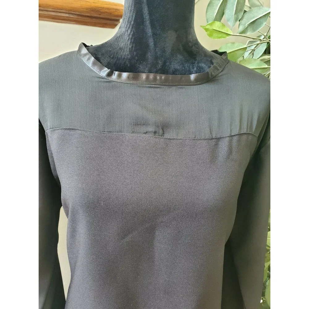 Black Solid Custom Polyester Round Neck Long Sleeve Buttons Back Casual Blouse Size XL - Image 3