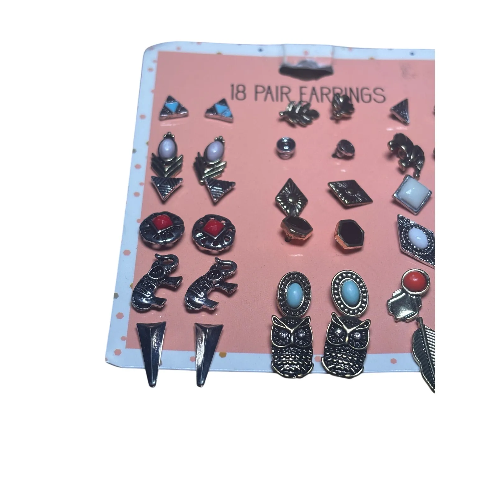 18 Pair Pierced Earring Set Western Pearl Geometric Shape Animals - Image 5