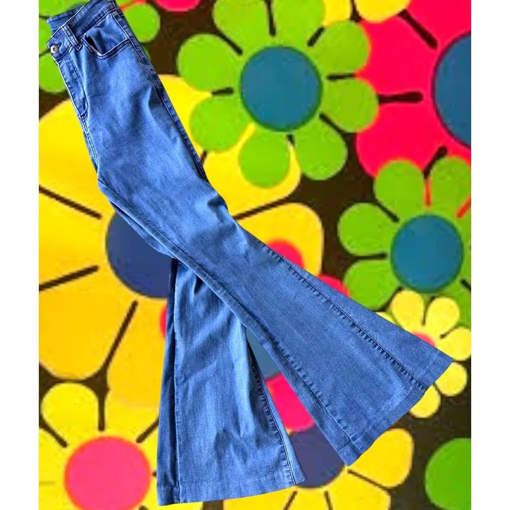 Three Bird Nest Jeans Girls XL Denim Bell bottoms High Waist Flare Legs … Blue Size undefined - Image 7