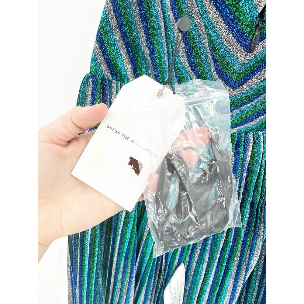 Dress the Population Rosalie Metallic Stripe Strapless Cocktail Dress L NWT - Image 6