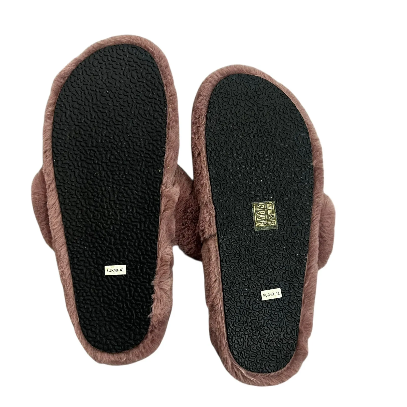 Pink Faux Fur Crossband Slippers Womens 10 Plush Cozy Lounge Comfort - Image 3
