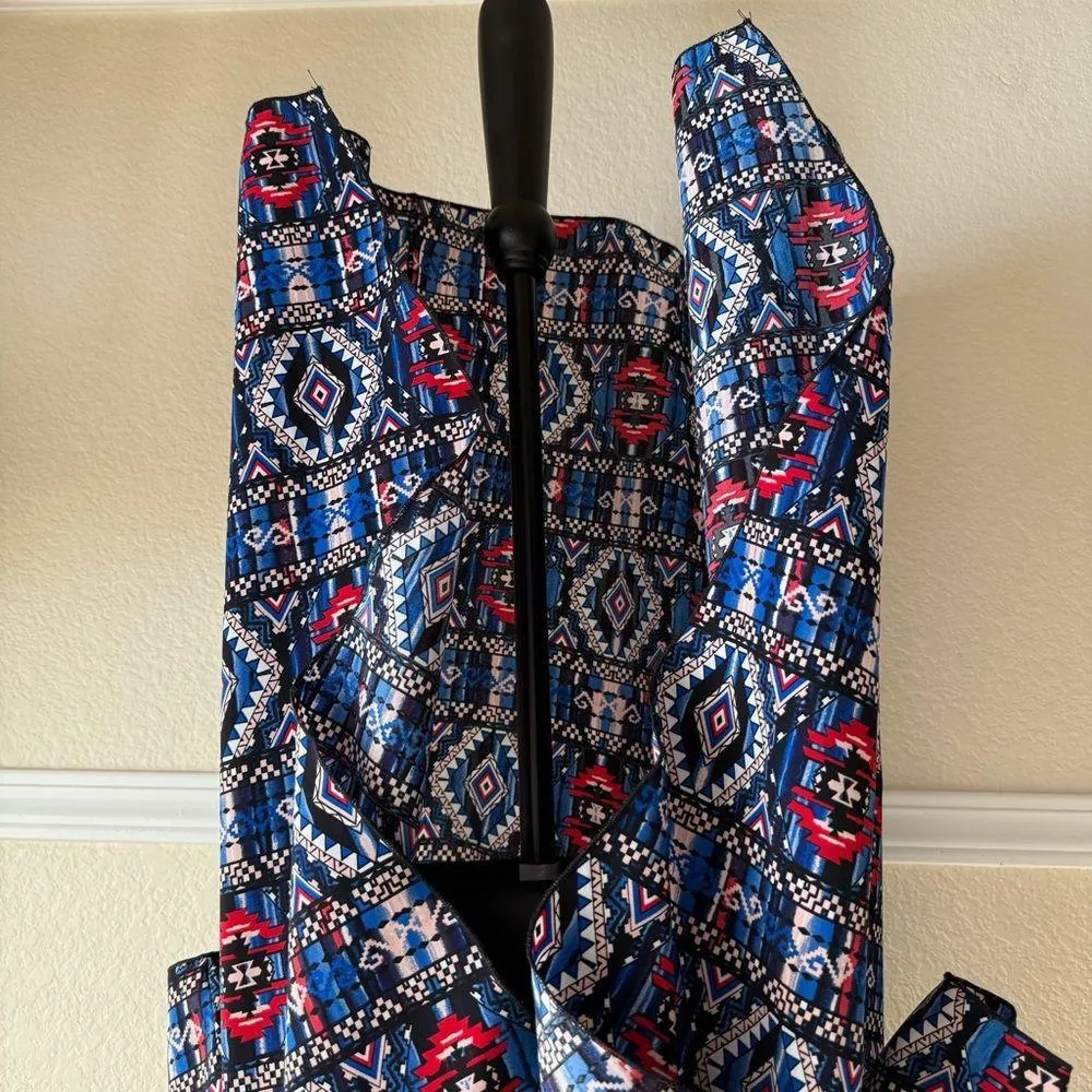 Boho Western Aztec Drape Layering Medium Southwestern Festival Blue Red Kimono M - Image 4