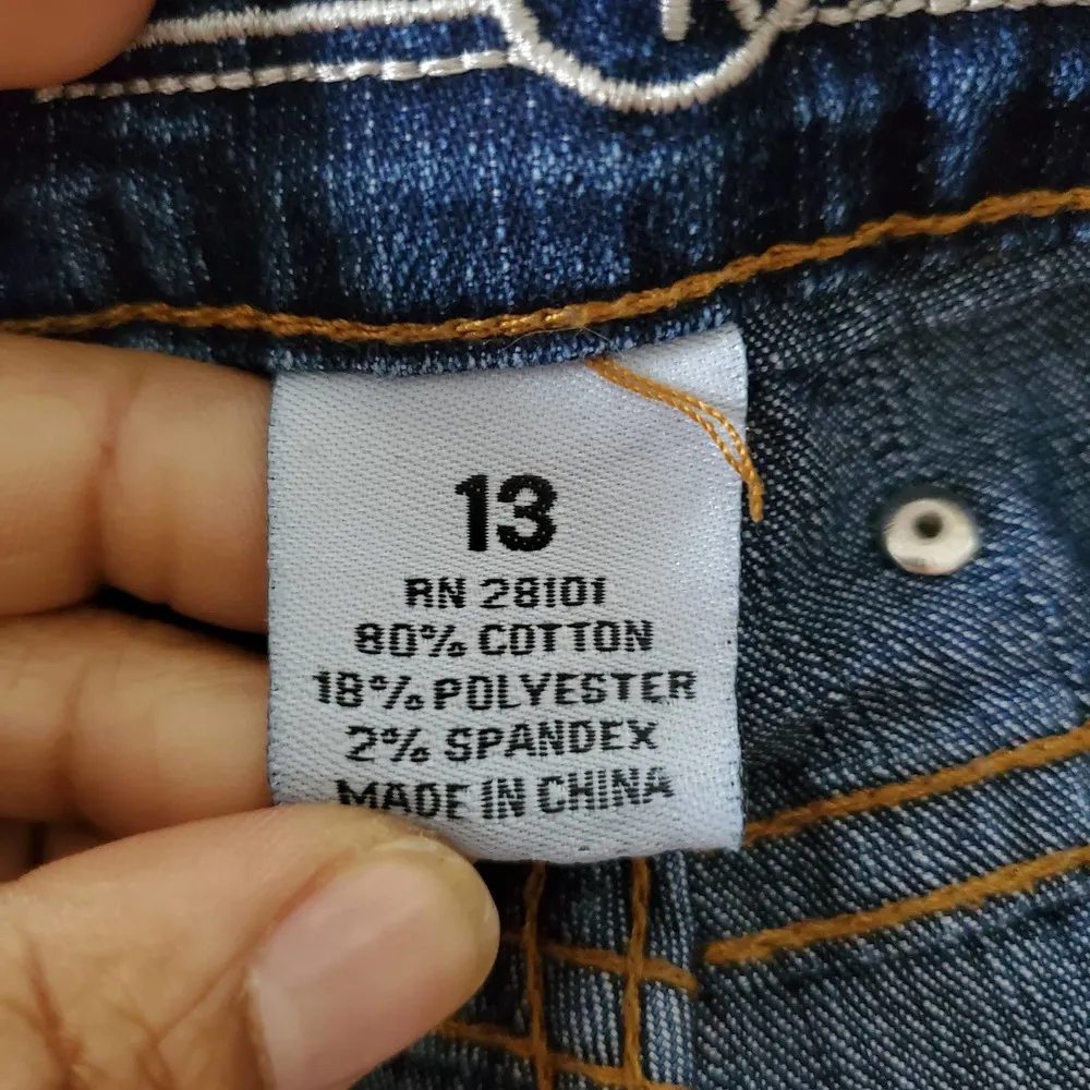 Max Rave Blue Distressed Grommet Accent Short Jean Shorts Size Junior 13 - Image 6