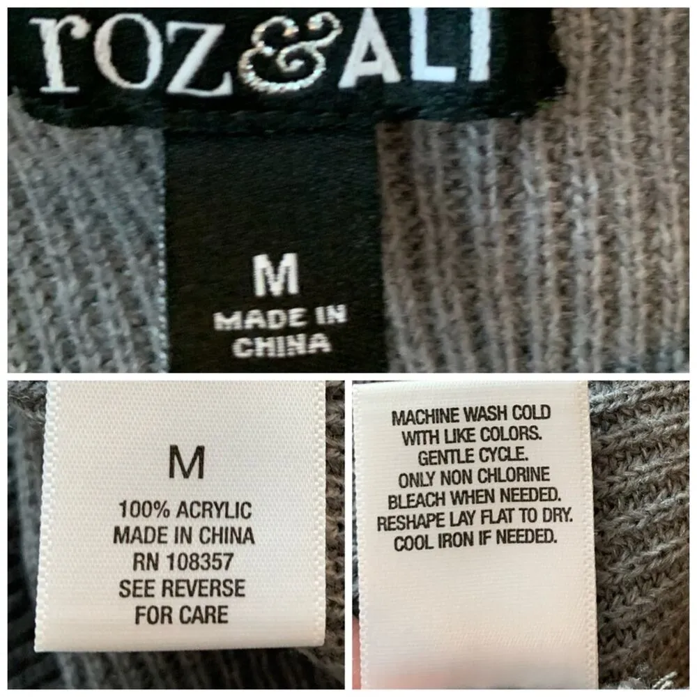 Roz & Ali Gray Black Ribbon Knit Knit Crew Neck Sweater Women's Size Medium - Image 11