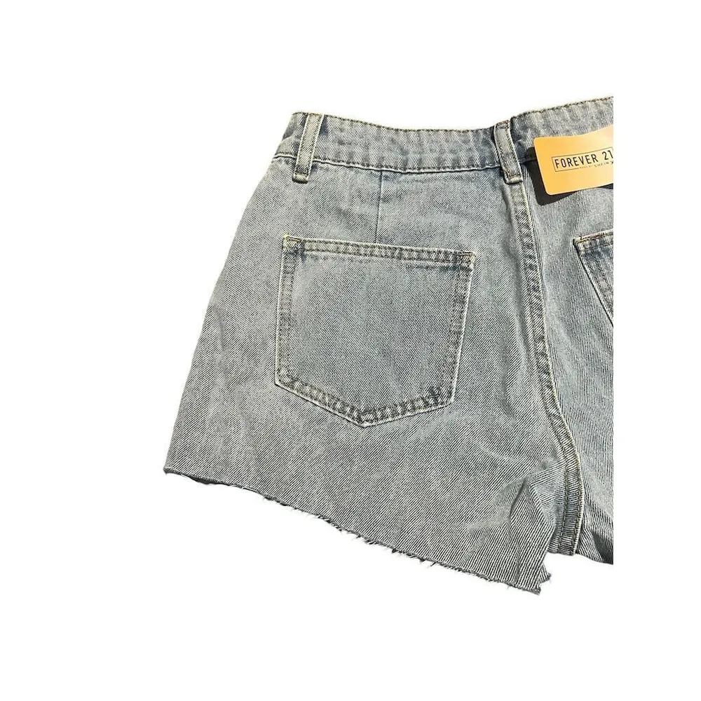 Forever 21 + Shein Women's Size 26 Blue Denim Cutoff Shorts Frayed Hem Crooked - Image 8