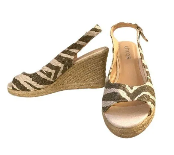 CHICO’S Zebra Print Sandals Women’s Simon Espadrille Wedge Slingback Heels 9 - Image 2