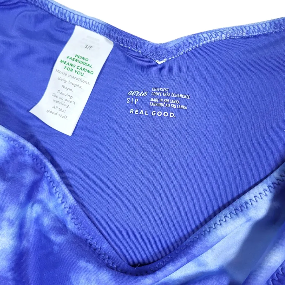 NWT Aerie Ruffle Cheekiest Low Rise Bikini Bottom in Tie Dye Blue/White - Image 7