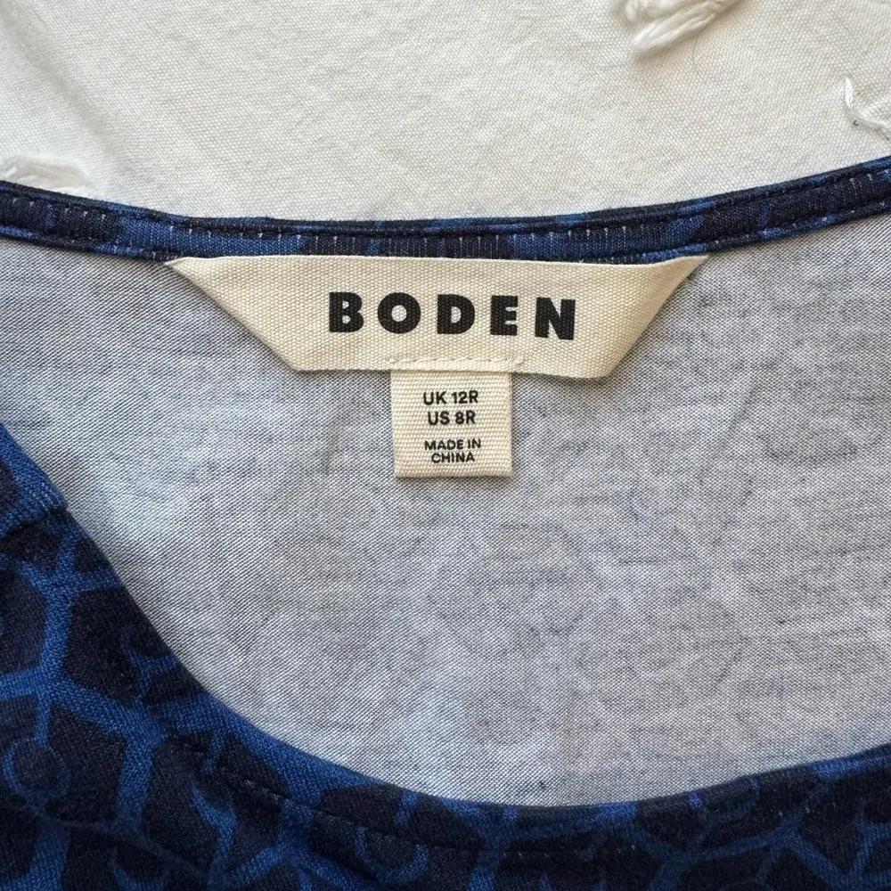 Boden Thea Long Sleeve Jersey Dress in Blue Geo Print Size 8 - Image 9