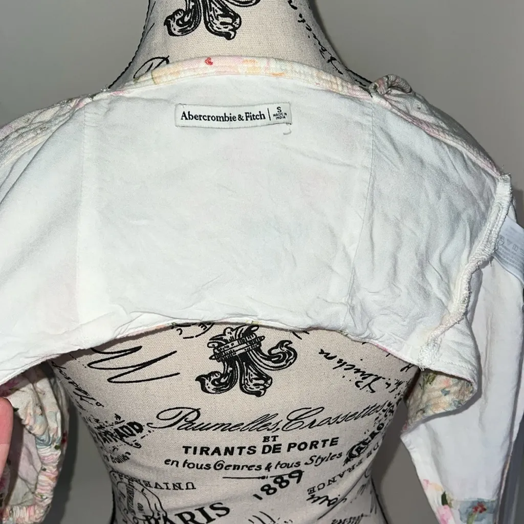 Abercrombie & Fitch Floral Tie-back/front Linen-Blend Puff Sleeve‎ Top S - Image 10