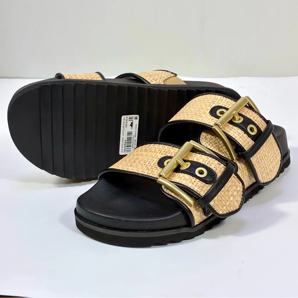 All Saints Sian Raffia Sandals Woven Big Buckle Natural Black 8.5 NEW - Image 9