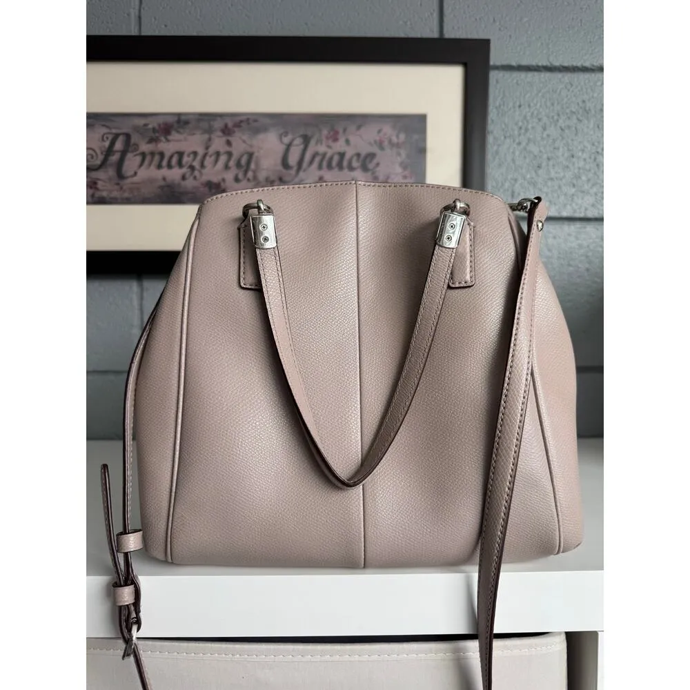 Women's Coach Minneta Crossbody Taupe Crossgrain Leather Satchel Quiet Luxury - Image 3