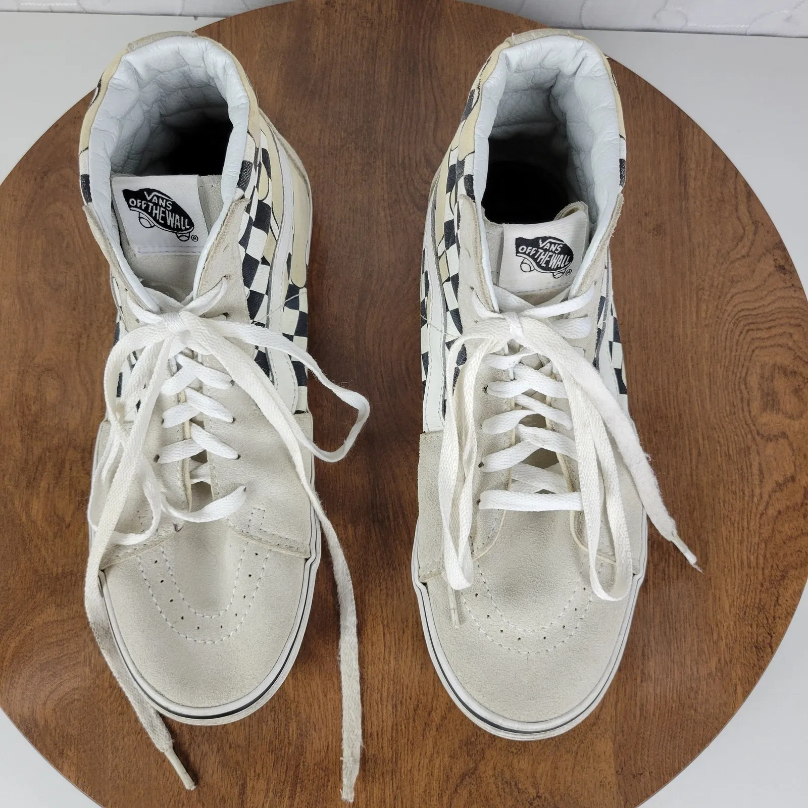 Vans Unisex Sk8 Hi Mens Skate Shoes 8 Cream Suede Checker‎ Flame Classic Sneaker - Image 8