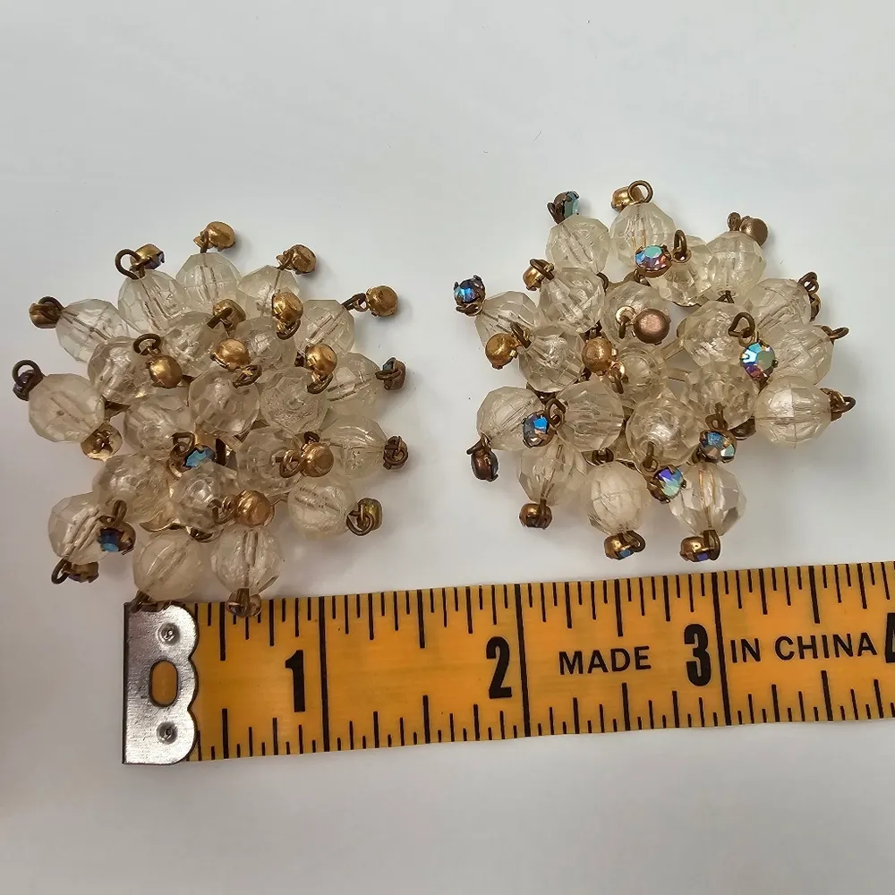 Aurora Borealis AB Large Bead Cluster Gold tone Vintage Statement Earrings - Image 5