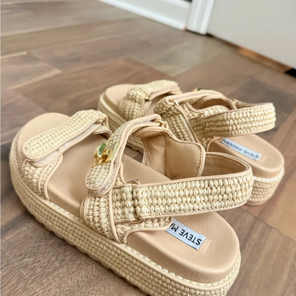 NWOB Steve Madden Big Mona Raffia Sandals - Image 5