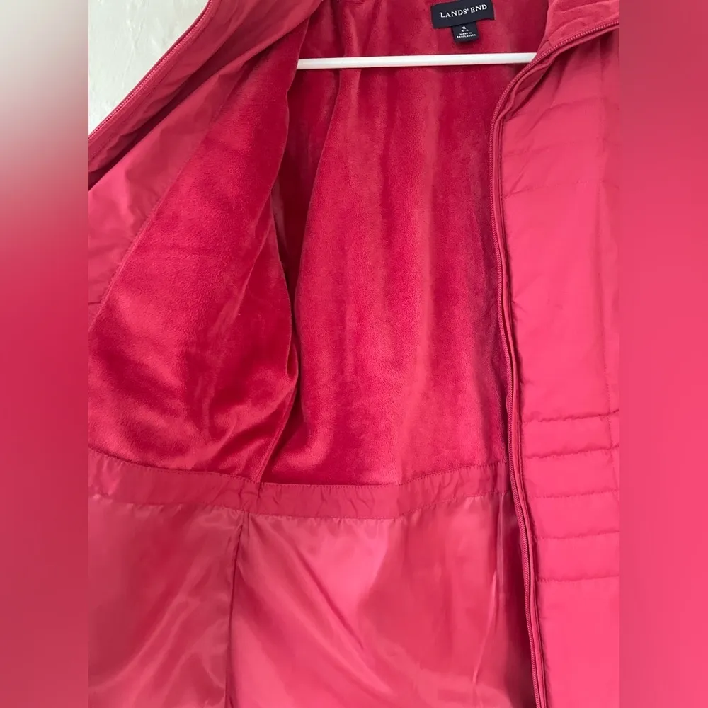 Lands End women’s high / mock neck pink fleece lined quilted short jacket;size S - Image 4