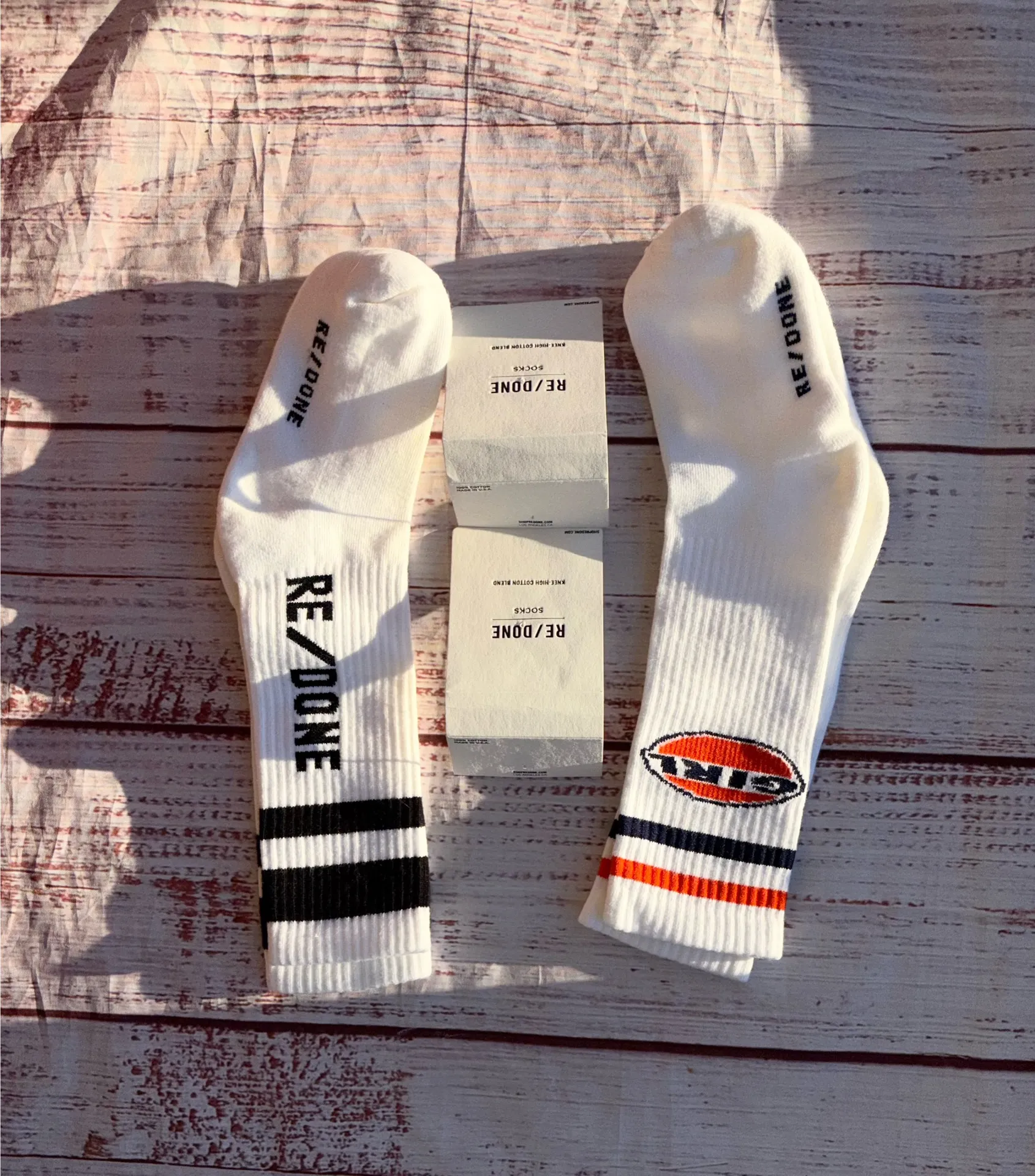 NEW Re/done logo knee socks white & black striped - Image 2
