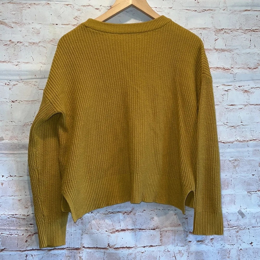 Madewell patch pocket pullover sweater mustard yellow small tight knit cotton S - Image 4