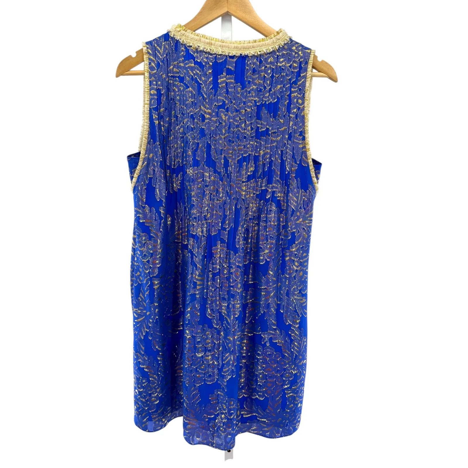 Lilly Pulitzer Royal Blue‎ Gold Metallic Floral Tanner V-Neck Mini Dress Size S - Image 7
