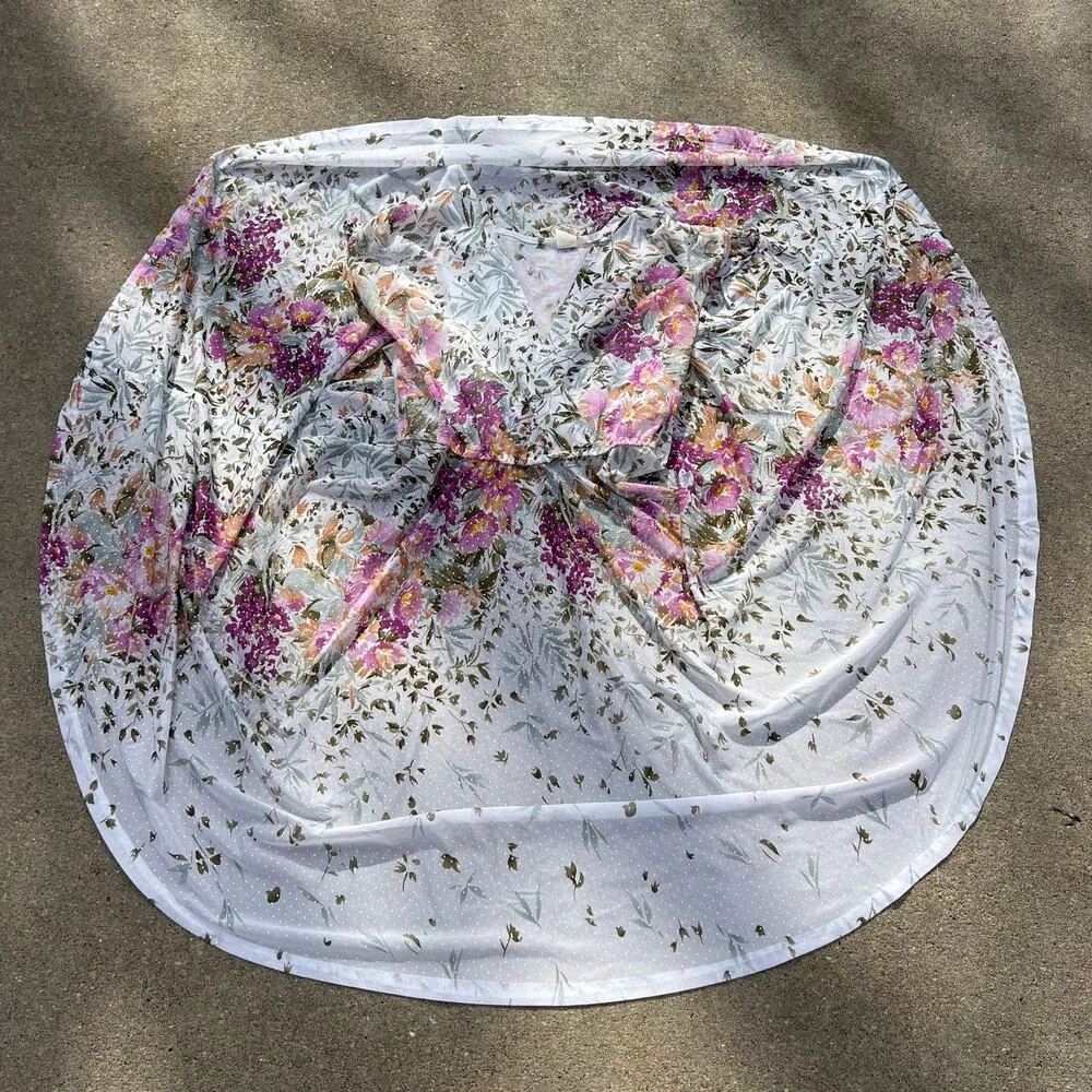 Vintage 80s Whimsy Sheer Floral Swiss Dot Wrap Front Dress White Size M - Image 9