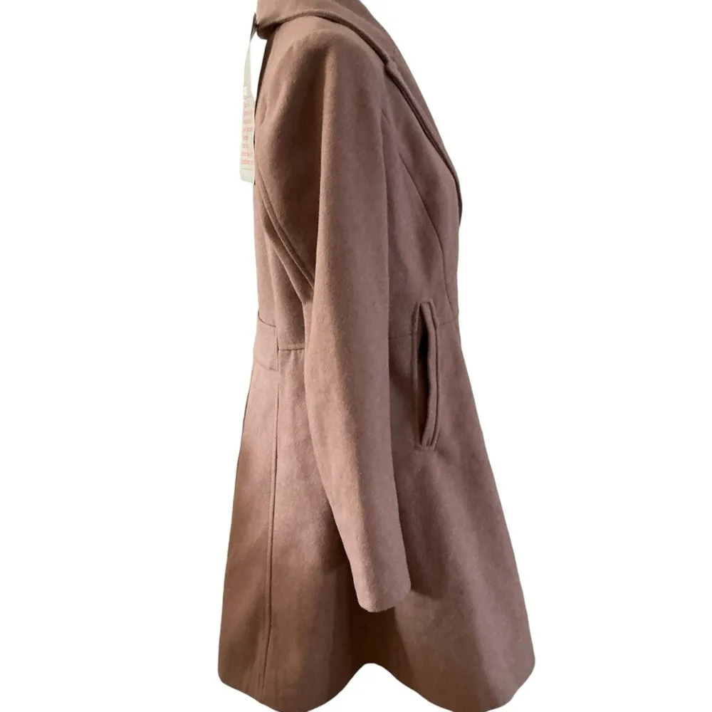 double breasted pink wool blend pea coat fit & flare lapel collar size 12 - Image 4