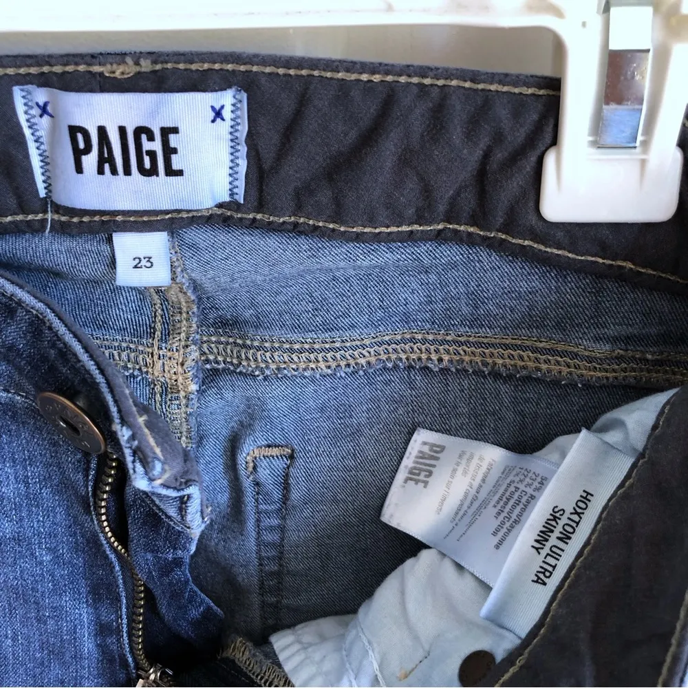 Paige Hoxton Ultra Skinny Jeans Quinnley Dest Wash Dark Blue Size 23 Distressed - Image 4