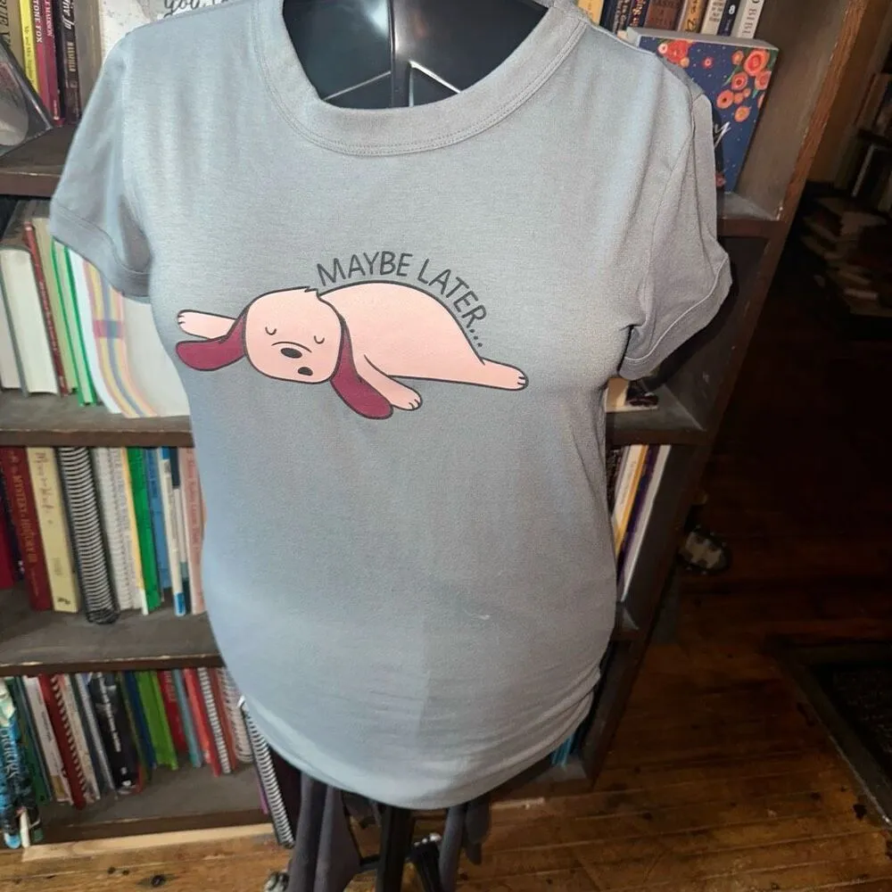 Lularoe Maybe Later lounging dog XS gray Liv basic tee - Image 4