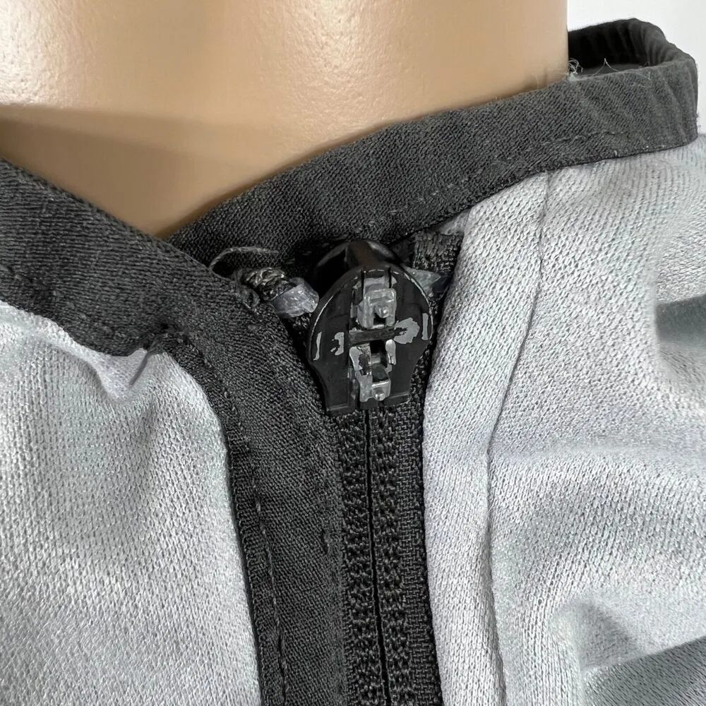 Womens Jacket Coat Hooded Full Zip Lightweight Gray Black Large - Image 5