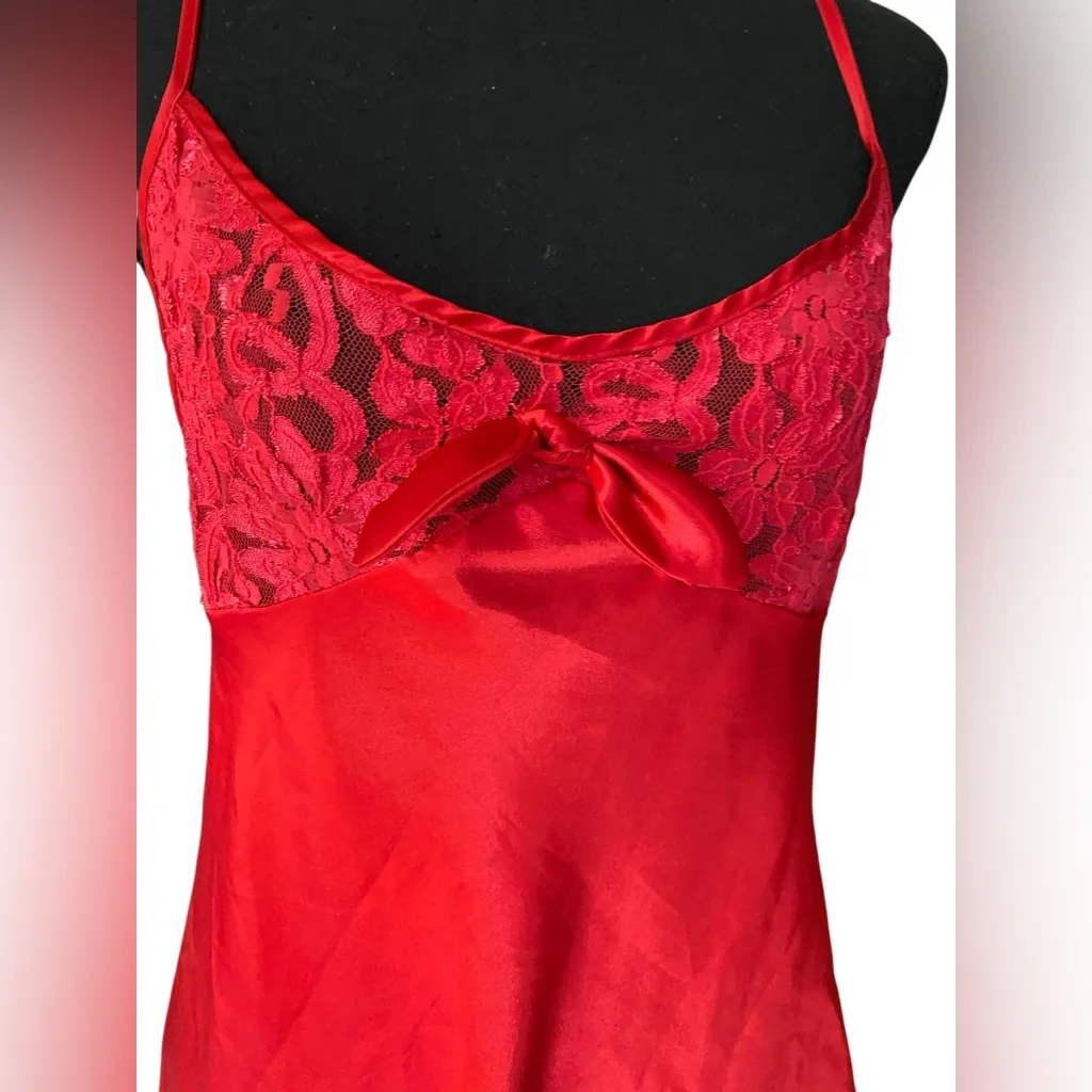 Vintage California Dynasty Red Lace Hem Silky Slip Dress | Dreamy Lingerie Size M - Image 4