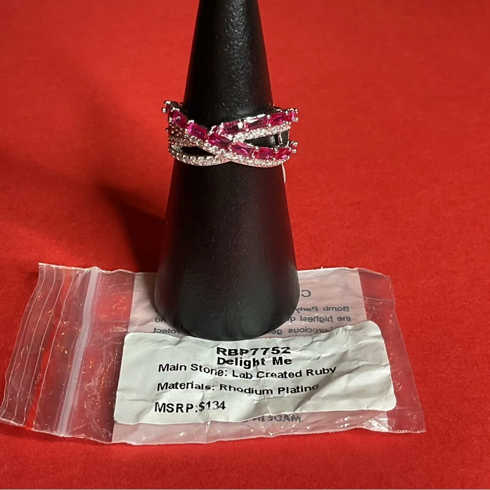 Bomb Party RBP7752 “Delight Me” Lab Created Ruby on Rhodium Size 9 Ring NWT Red - Image 4