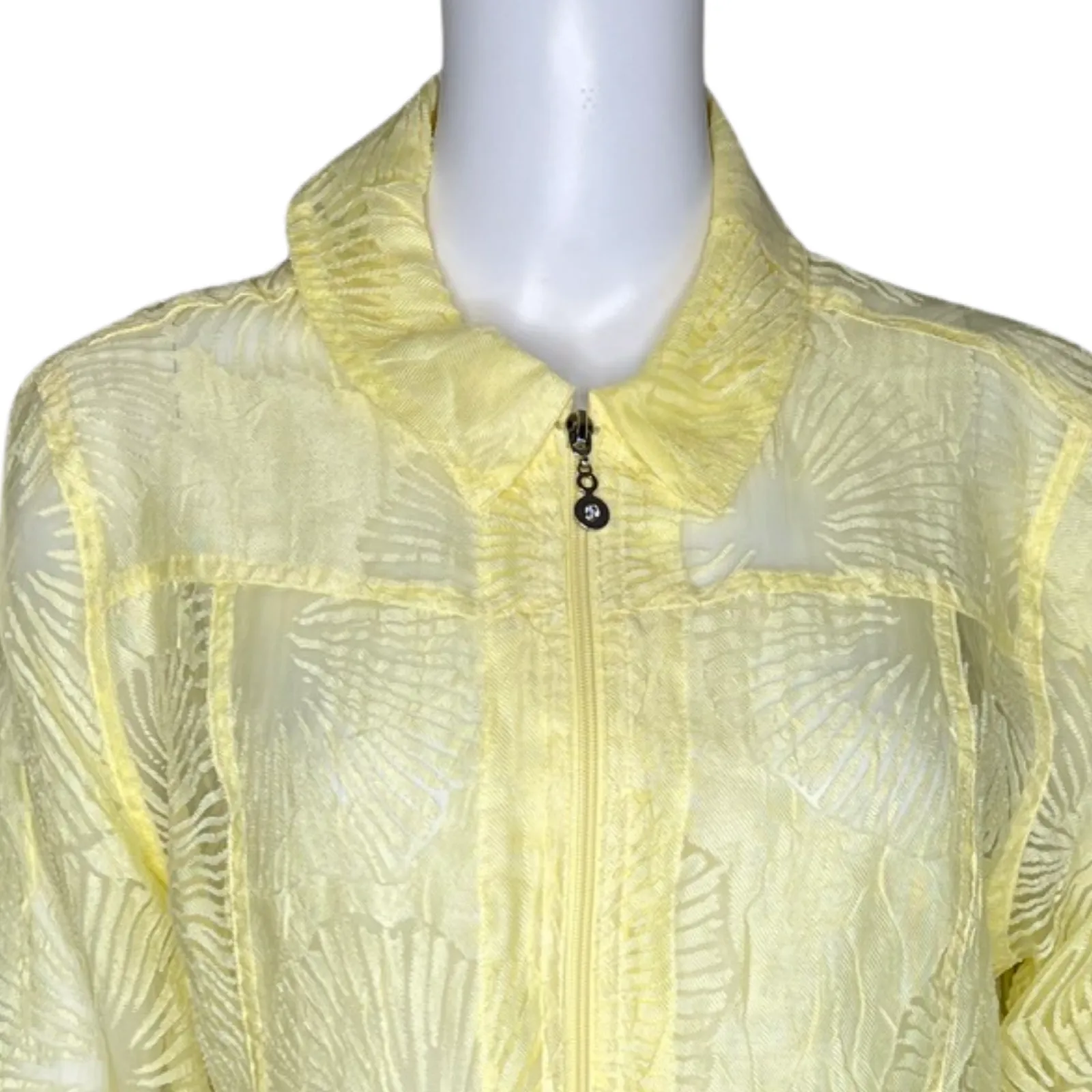 TanJay Shirt Womens 10 Yellow Floral Sheer Lightweight Vacation‎ Cruise Casual - Image 6