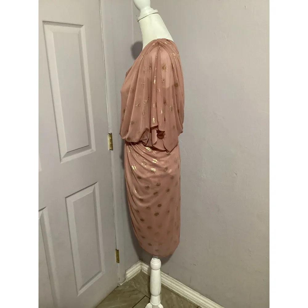 Adrianna Papell  Evening Pink Chiffon One Shoulder Knee Length Dress - Image 3