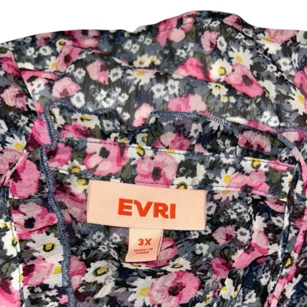 EVRI Womens BOHO Midi Dress Size Gray Pink Floral Tiered Chiffon Sheer Sz 3X NWT - Image 11