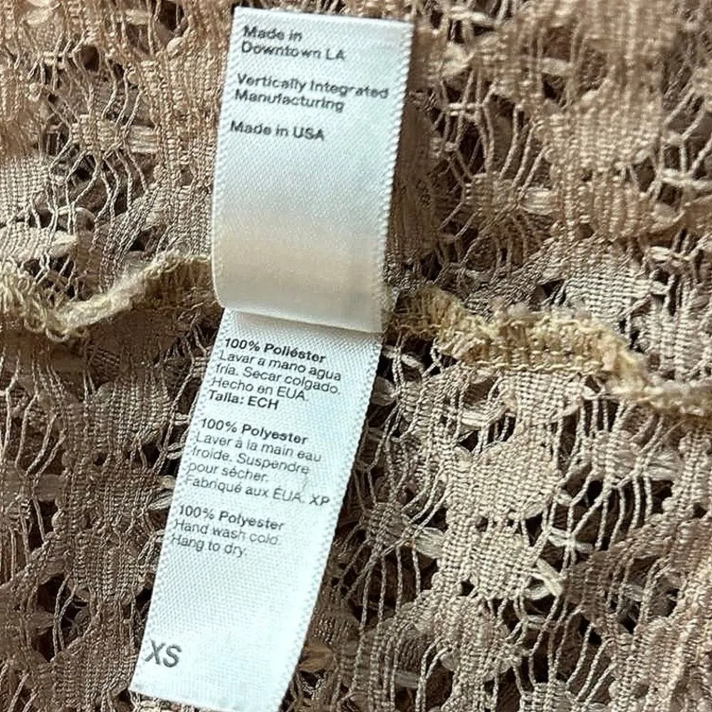 American Apparel Beige Tan Sheer Lace Puff Sleeve Boat Neck Crop Top Blouse XS - Image 7