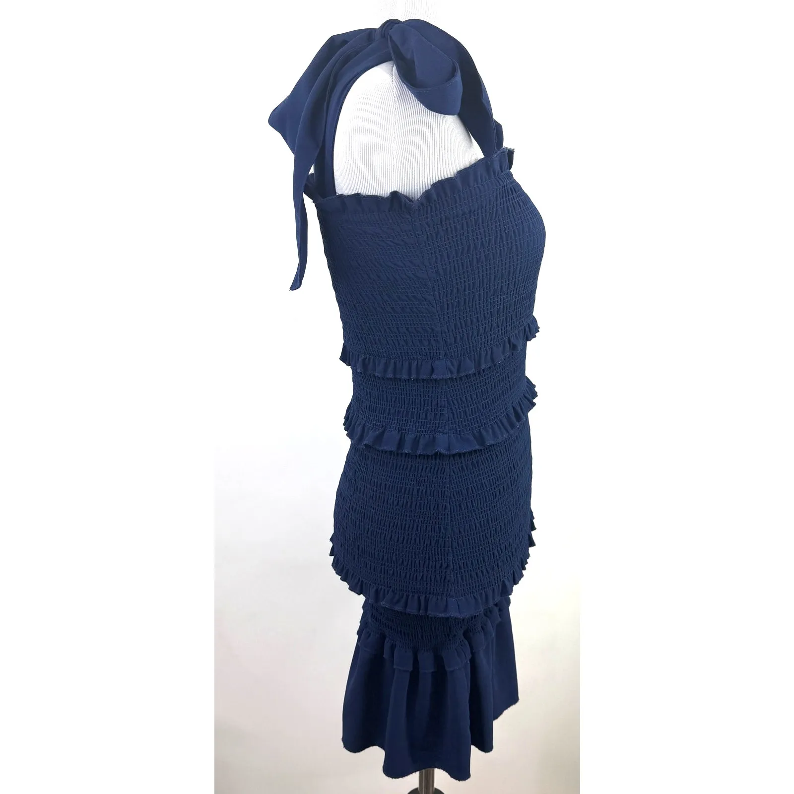 Alter’d State Navy Blue Ruffle Smocked Shoulder Tie Bodycon Dress Size XS - Image 3