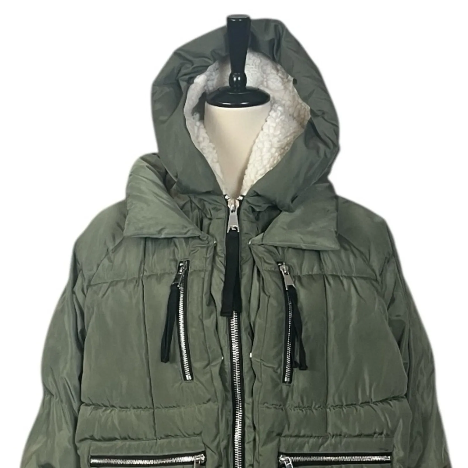 Avec Les Filles Winter Coat Puffer Zip Pockets Olive Green Women’s Size Medium - Image 7