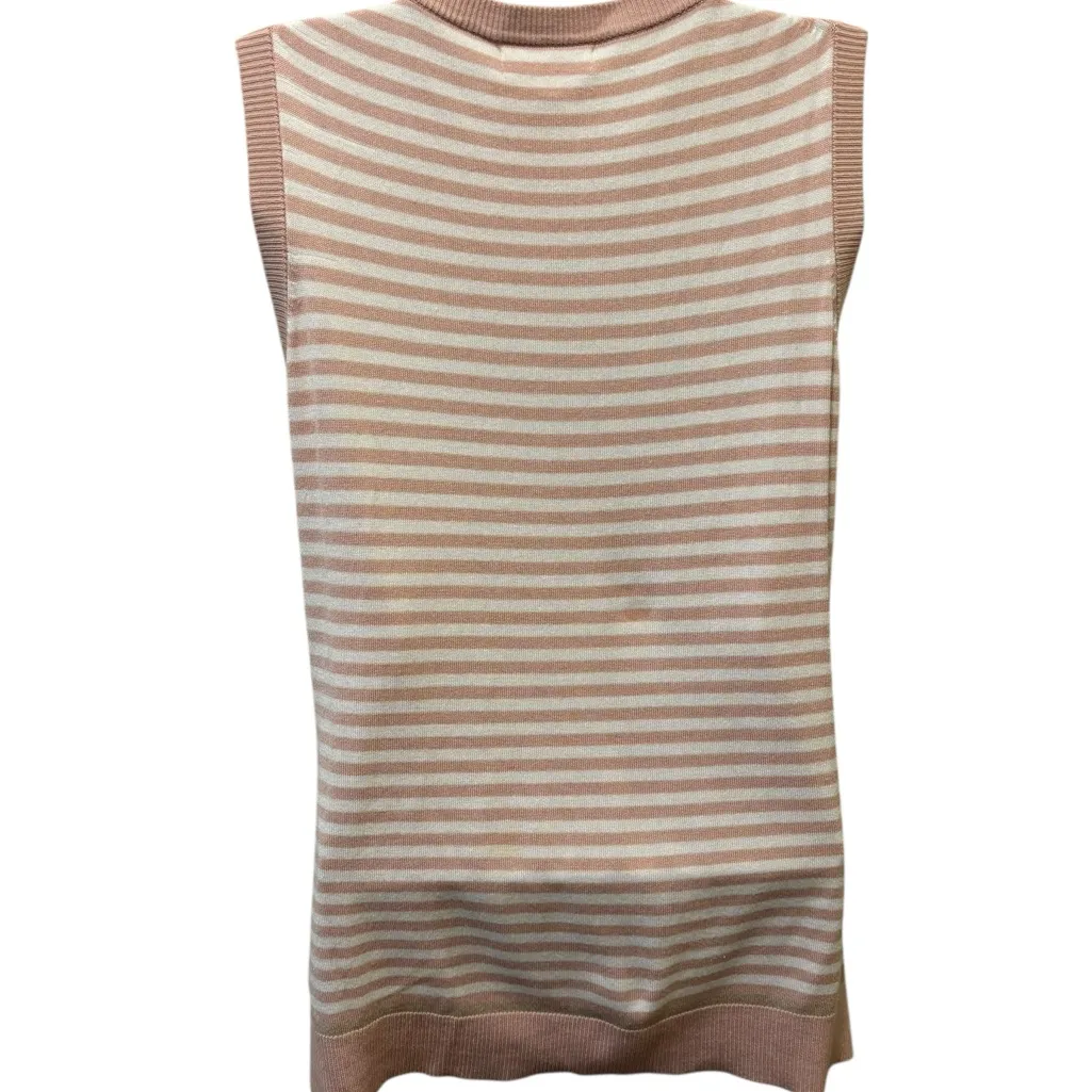 Calvin Klein Dusty Pink White Stripe Twinset Sz M Cardigan Shell Soft Rayon - Image 6
